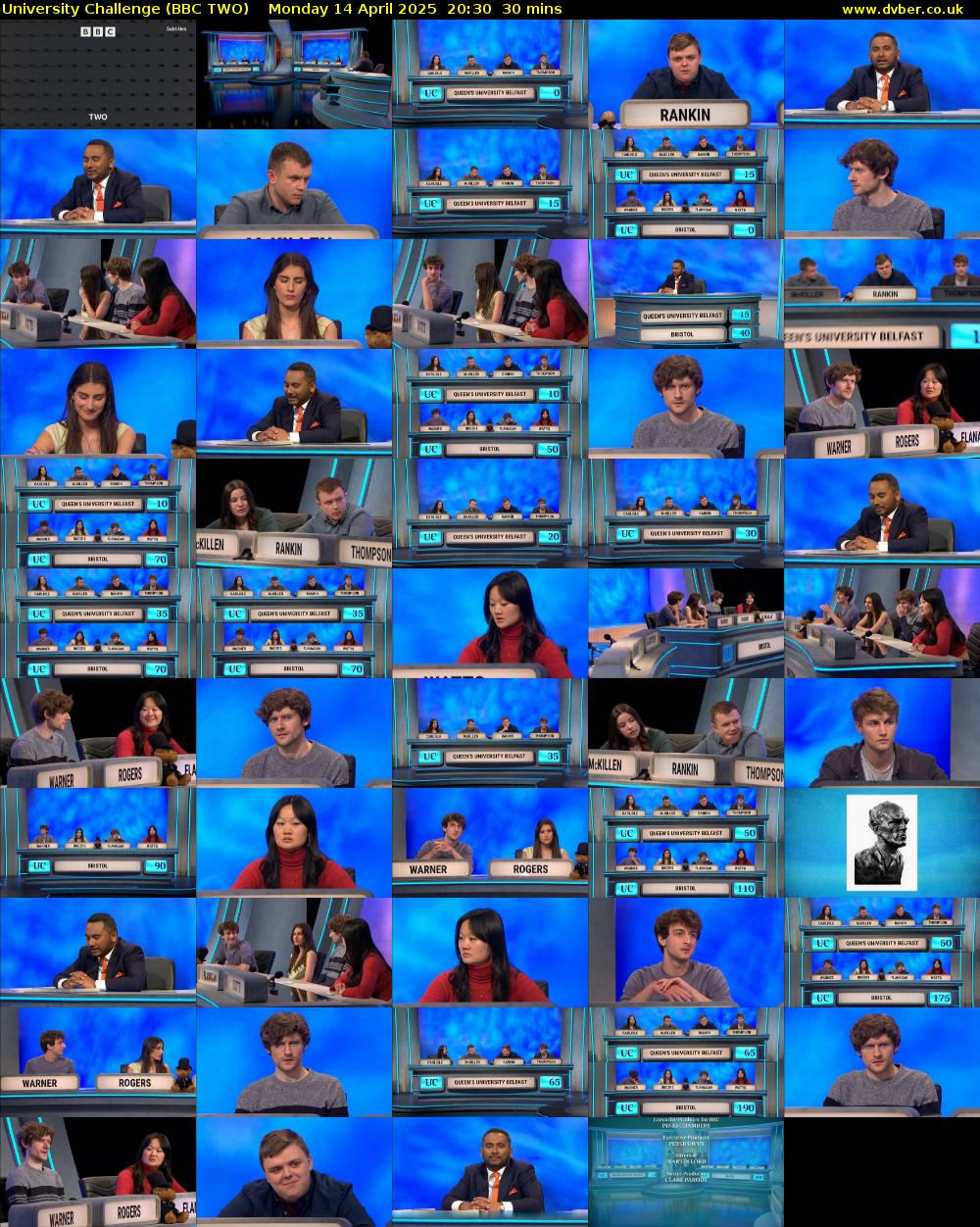 University Challenge (BBC TWO) Monday 14 April 2025 20:30 - 21:00