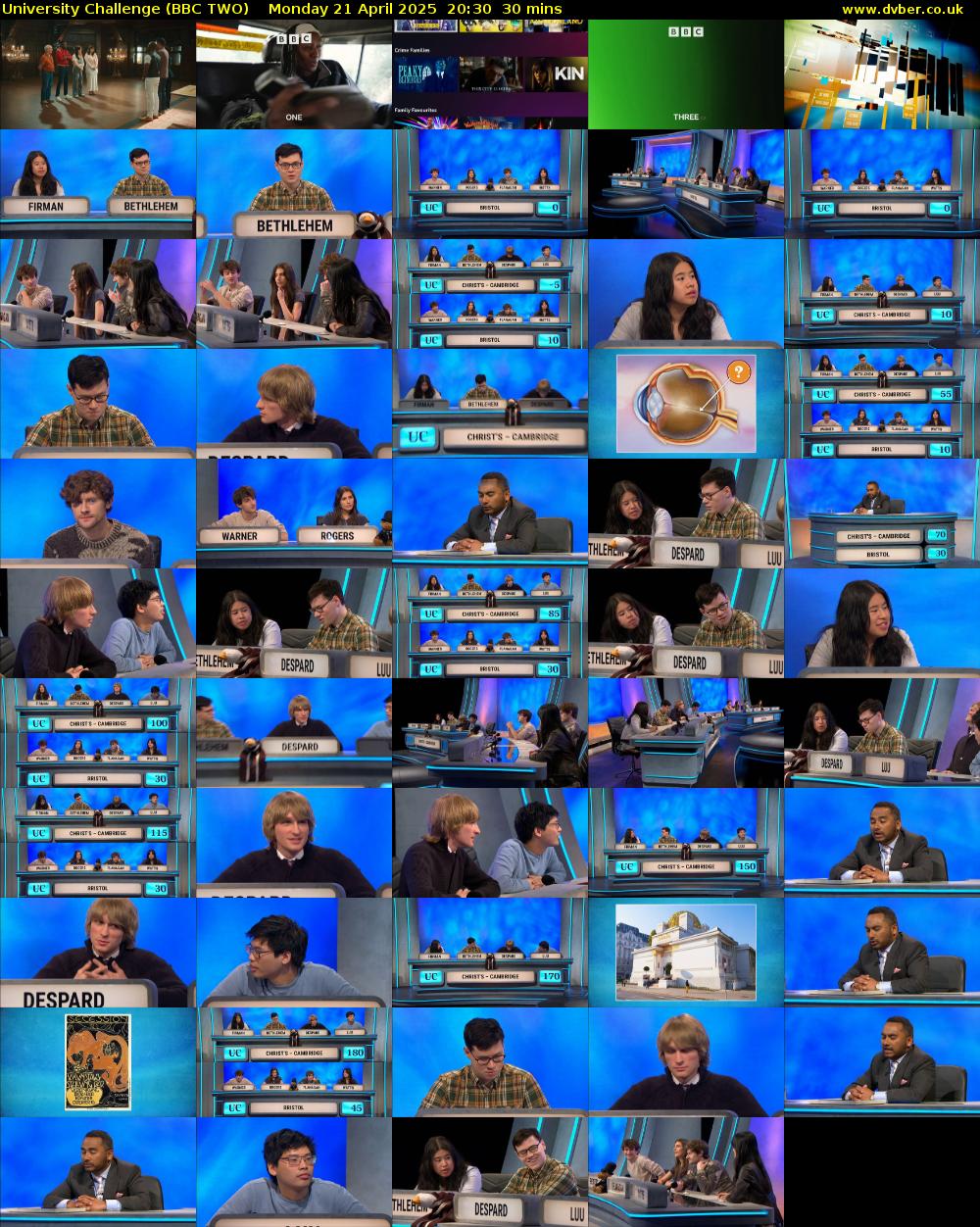 University Challenge (BBC TWO) Monday 21 April 2025 20:30 - 21:00