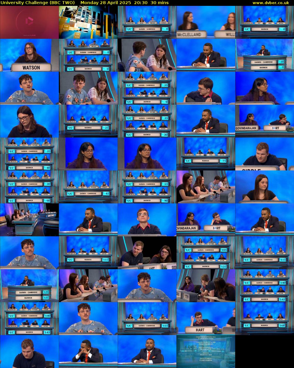 University Challenge (BBC TWO) Monday 28 April 2025 20:30 - 21:00