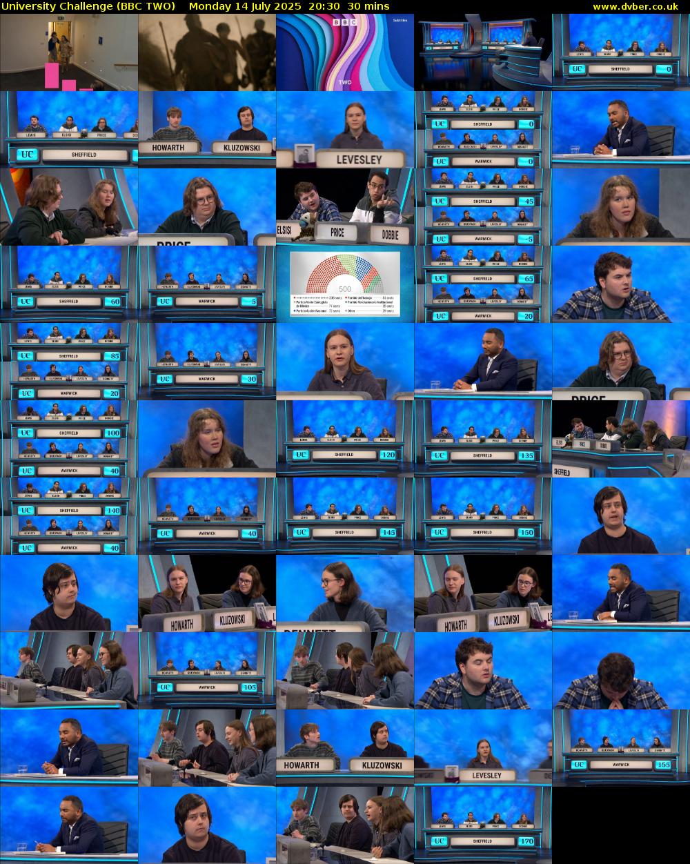 University Challenge (BBC TWO) Monday 14 July 2025 20:30 - 21:00