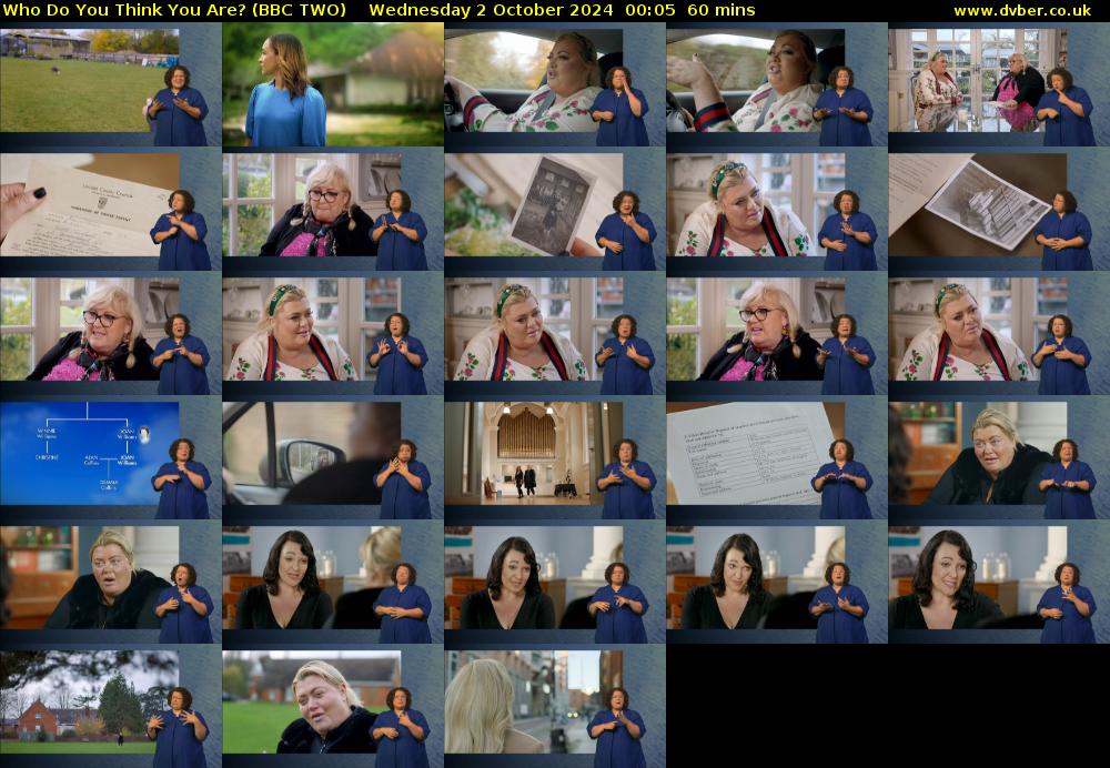 Who Do You Think You Are? (BBC TWO) Wednesday 2 October 2024 00:05 - 01:05