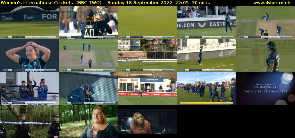 Women's International Cricket... (BBC TWO) Sunday 18 September 2022 22:05 - 22:35