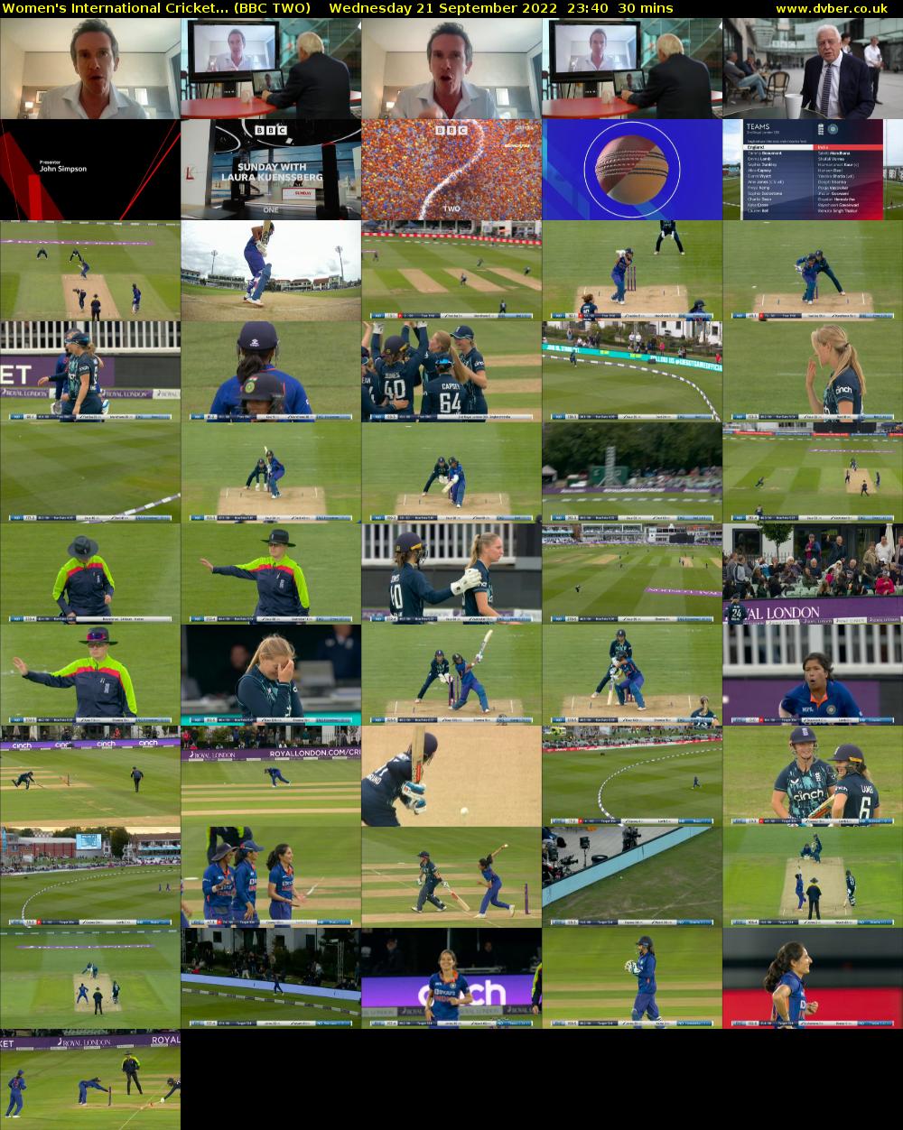 Women's International Cricket... (BBC TWO) Wednesday 21 September 2022 23:40 - 00:10
