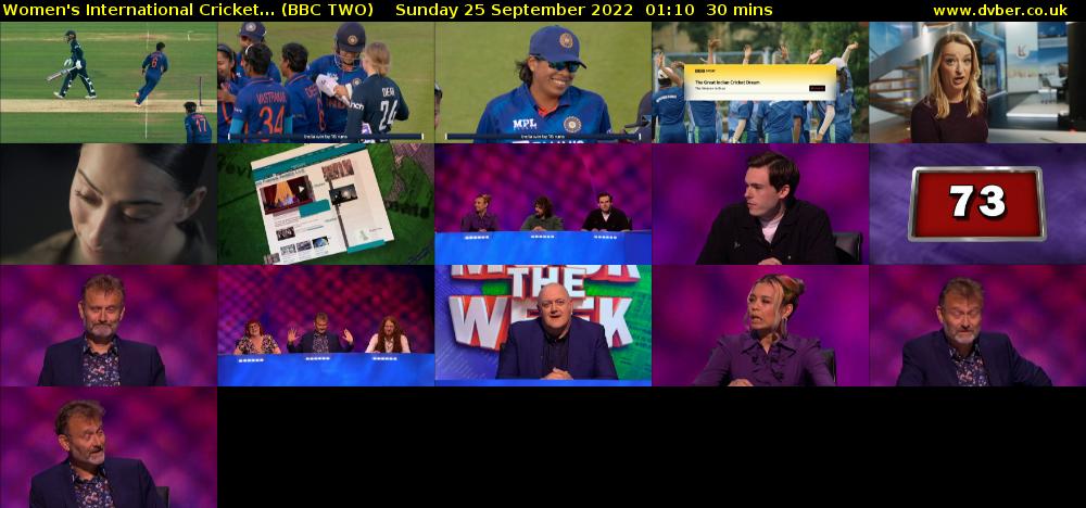 Women's International Cricket... (BBC TWO) Sunday 25 September 2022 01:10 - 01:40