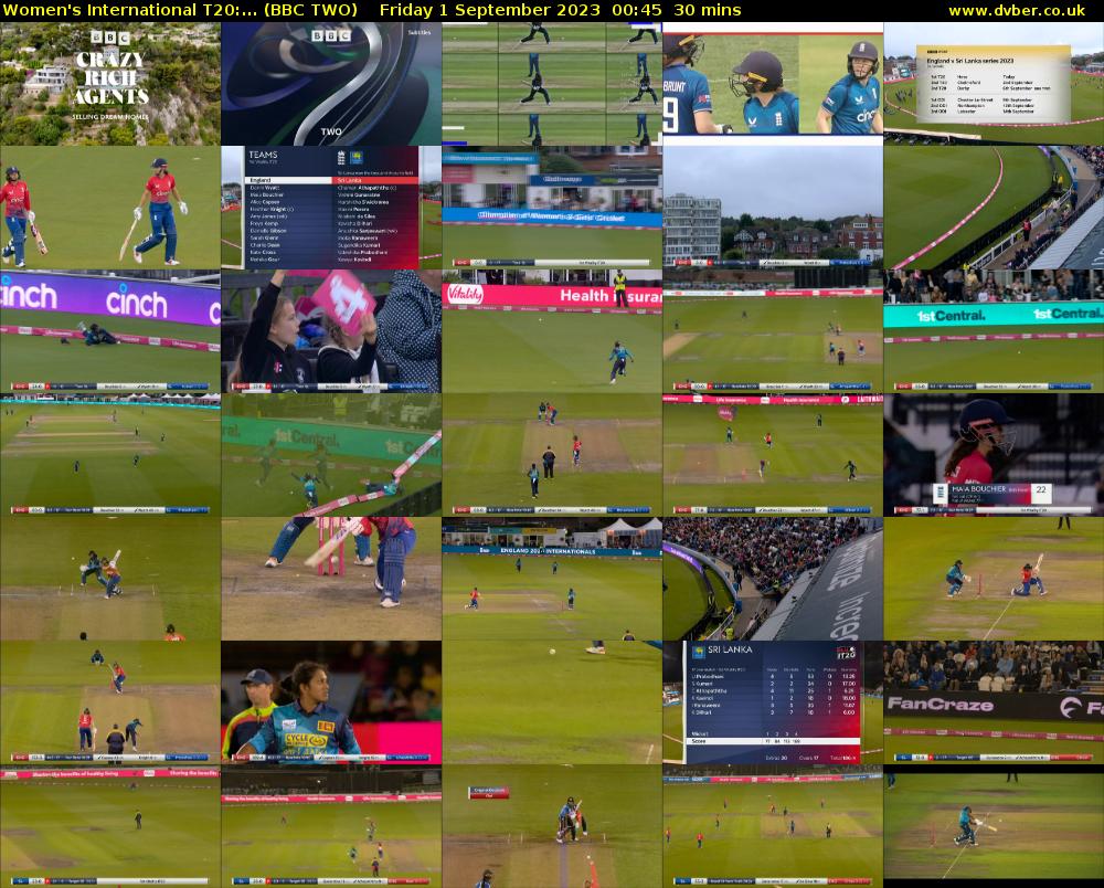 Women's International T20:... (BBC TWO) Friday 1 September 2023 00:45 - 01:15