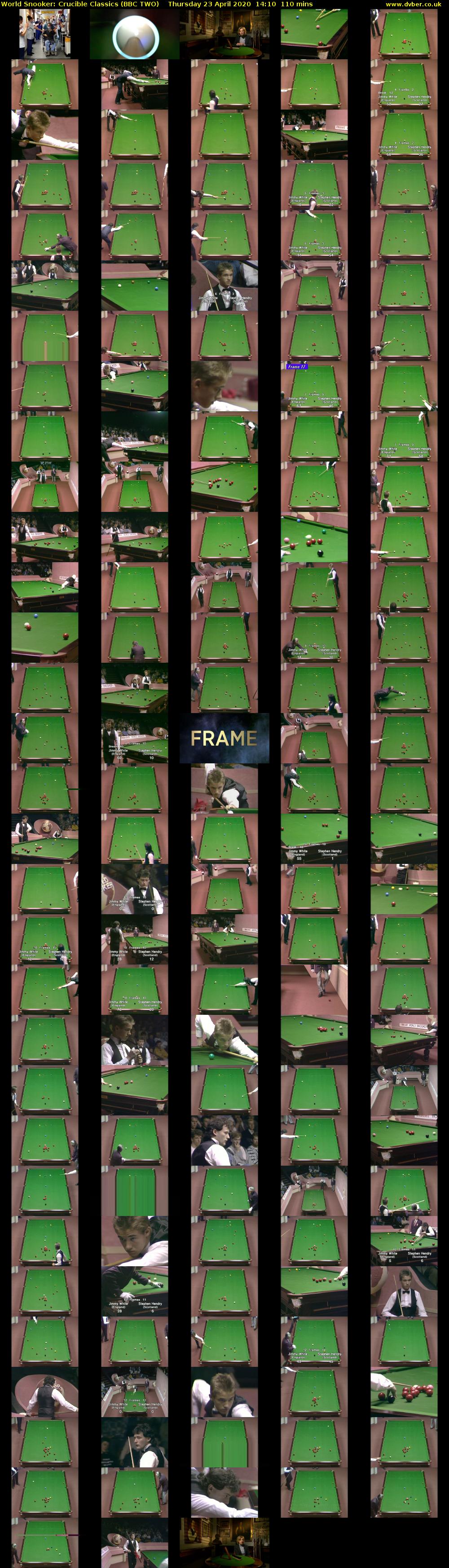 World Snooker: Crucible Classics (BBC TWO) Thursday 23 April 2020 14:10 - 16:00