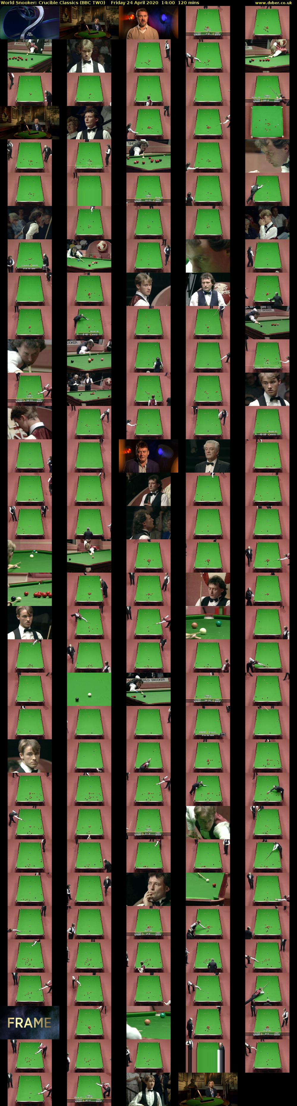 World Snooker: Crucible Classics (BBC TWO) Friday 24 April 2020 14:00 - 16:00
