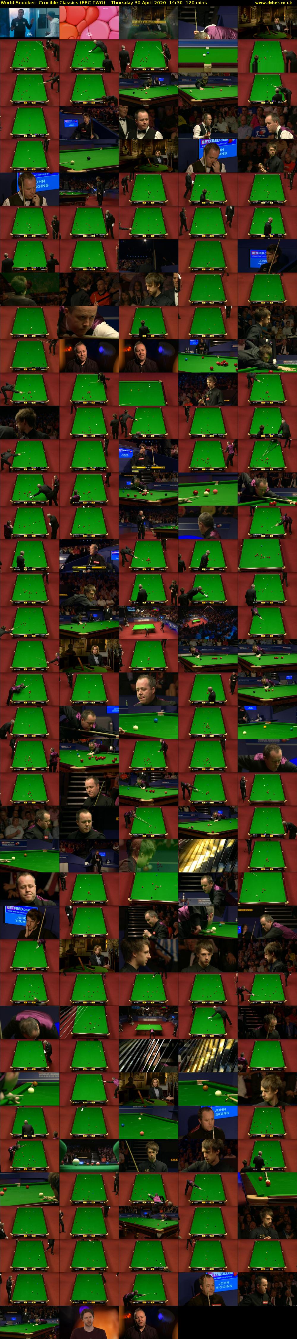 World Snooker: Crucible Classics (BBC TWO) Thursday 30 April 2020 14:30 - 16:30