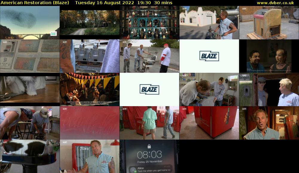 American Restoration (Blaze) Tuesday 16 August 2022 19:30 - 20:00