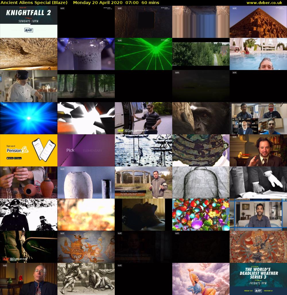 Ancient Aliens Special (Blaze) Monday 20 April 2020 07:00 - 08:00