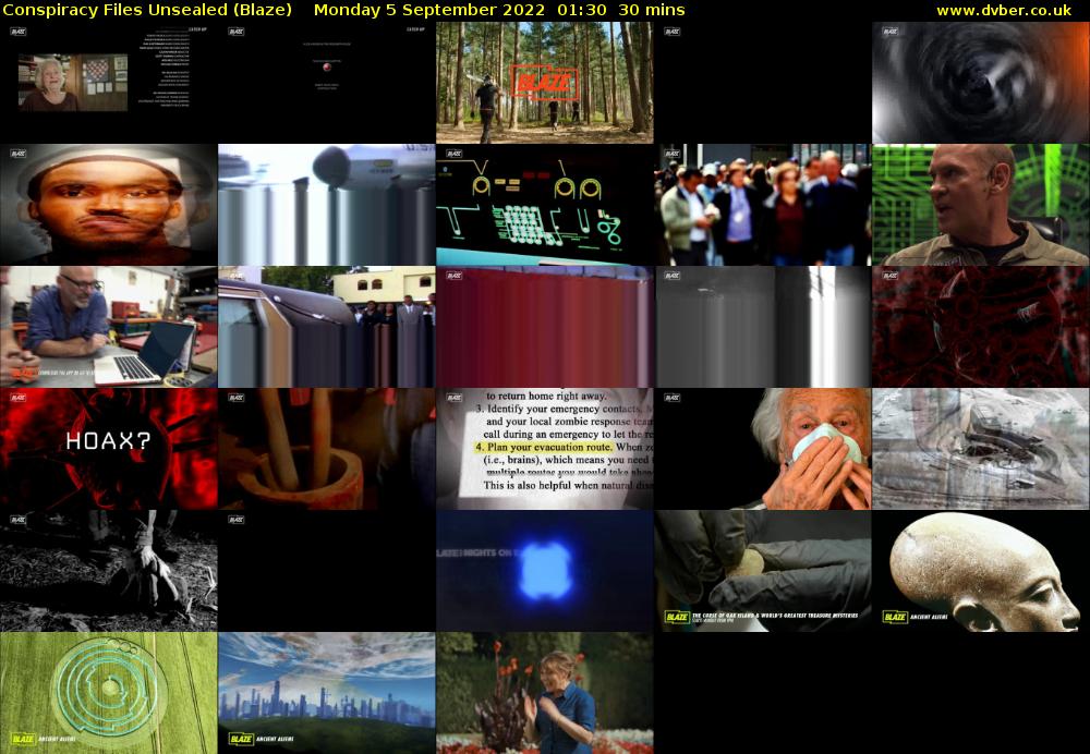 Conspiracy Files Unsealed (Blaze) Monday 5 September 2022 01:30 - 02:00