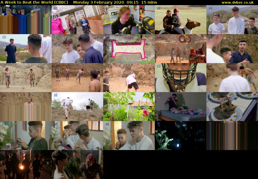 A Week to Beat the World (CBBC) Monday 3 February 2020 09:15 - 09:30
