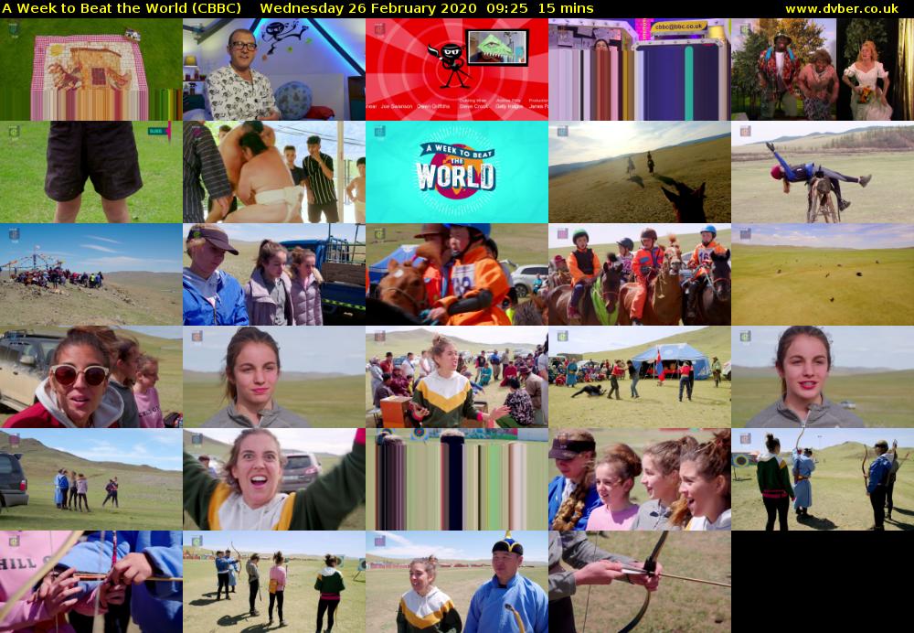A Week to Beat the World (CBBC) Wednesday 26 February 2020 09:25 - 09:40