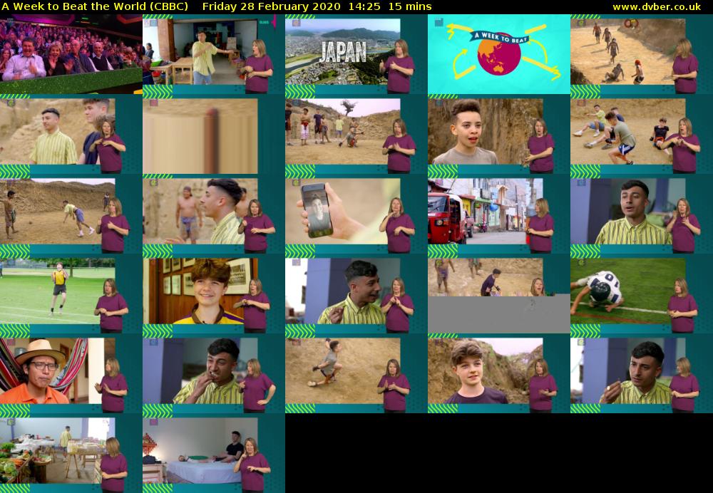 A Week to Beat the World (CBBC) Friday 28 February 2020 14:25 - 14:40