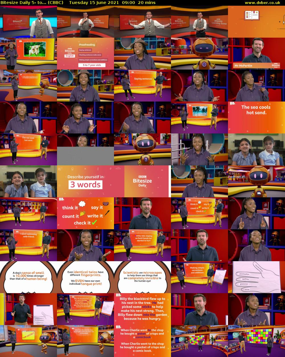 Bitesize Daily 5- to... (CBBC) Tuesday 15 June 2021 09:00 - 09:20