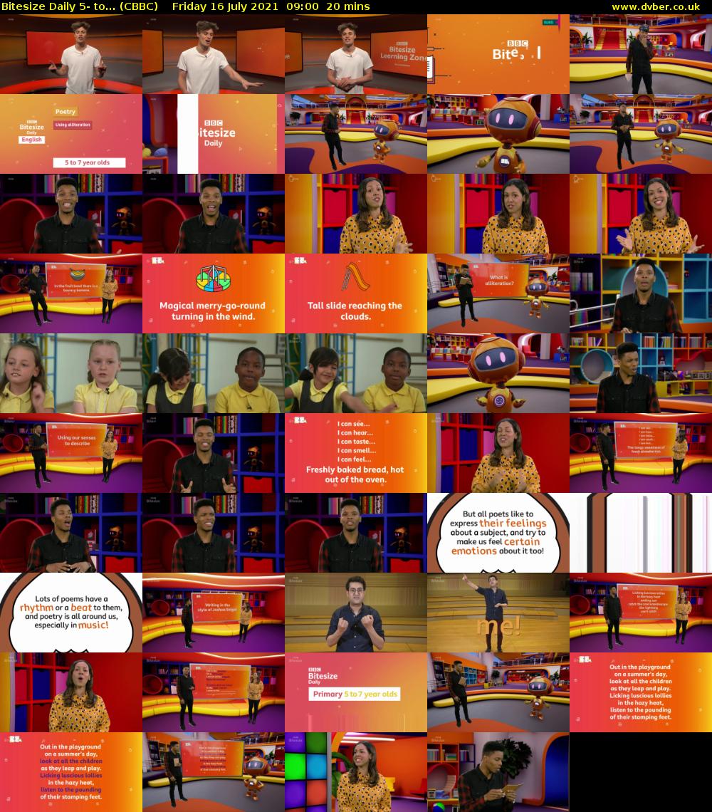 Bitesize Daily 5- to... (CBBC) Friday 16 July 2021 09:00 - 09:20