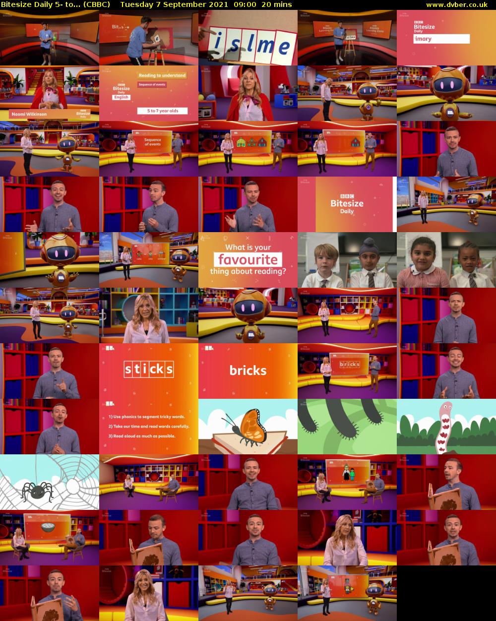 Bitesize Daily 5- to... (CBBC) Tuesday 7 September 2021 09:00 - 09:20
