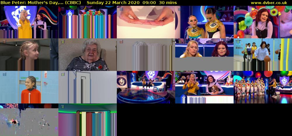 Blue Peter: Mother's Day,... (CBBC) Sunday 22 March 2020 09:00 - 09:30