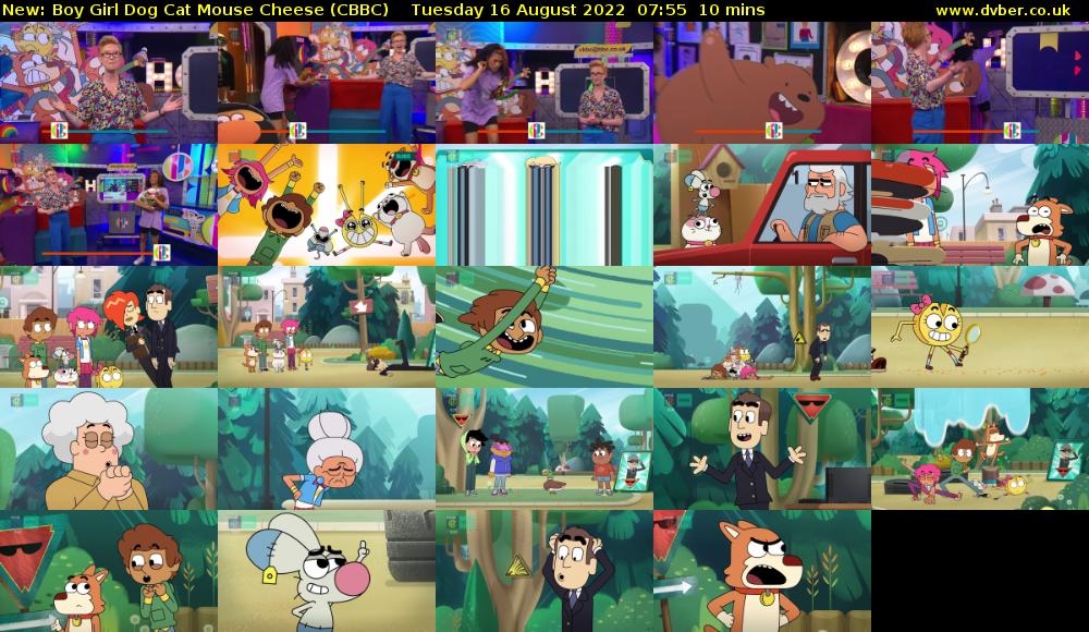 Boy Girl Dog Cat Mouse Cheese (CBBC) Tuesday 16 August 2022 07:55 - 08:05