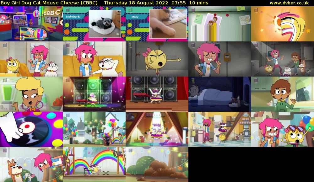 Boy Girl Dog Cat Mouse Cheese (CBBC) Thursday 18 August 2022 07:55 - 08:05