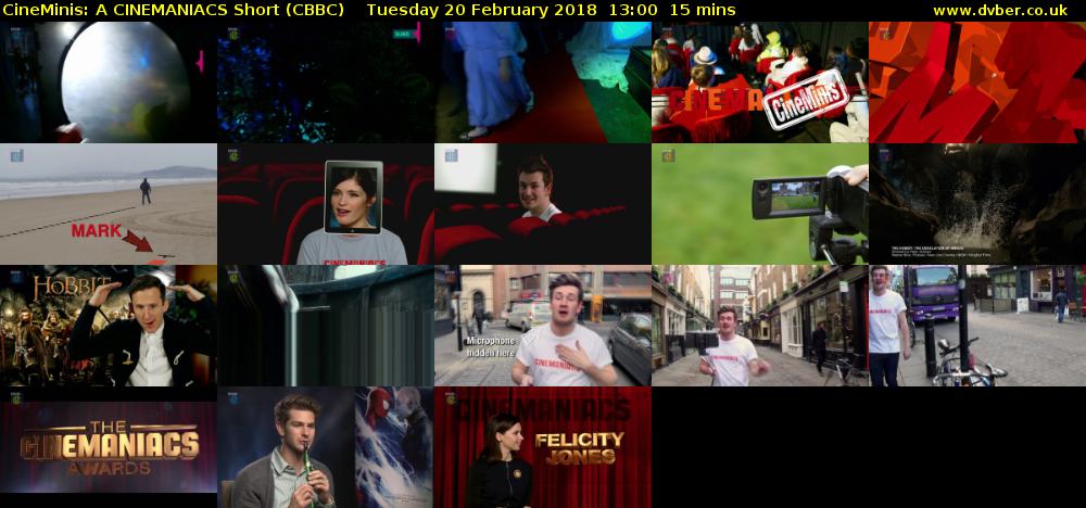 CineMinis: A CINEMANIACS Short (CBBC) Tuesday 20 February 2018 13:00 - 13:15