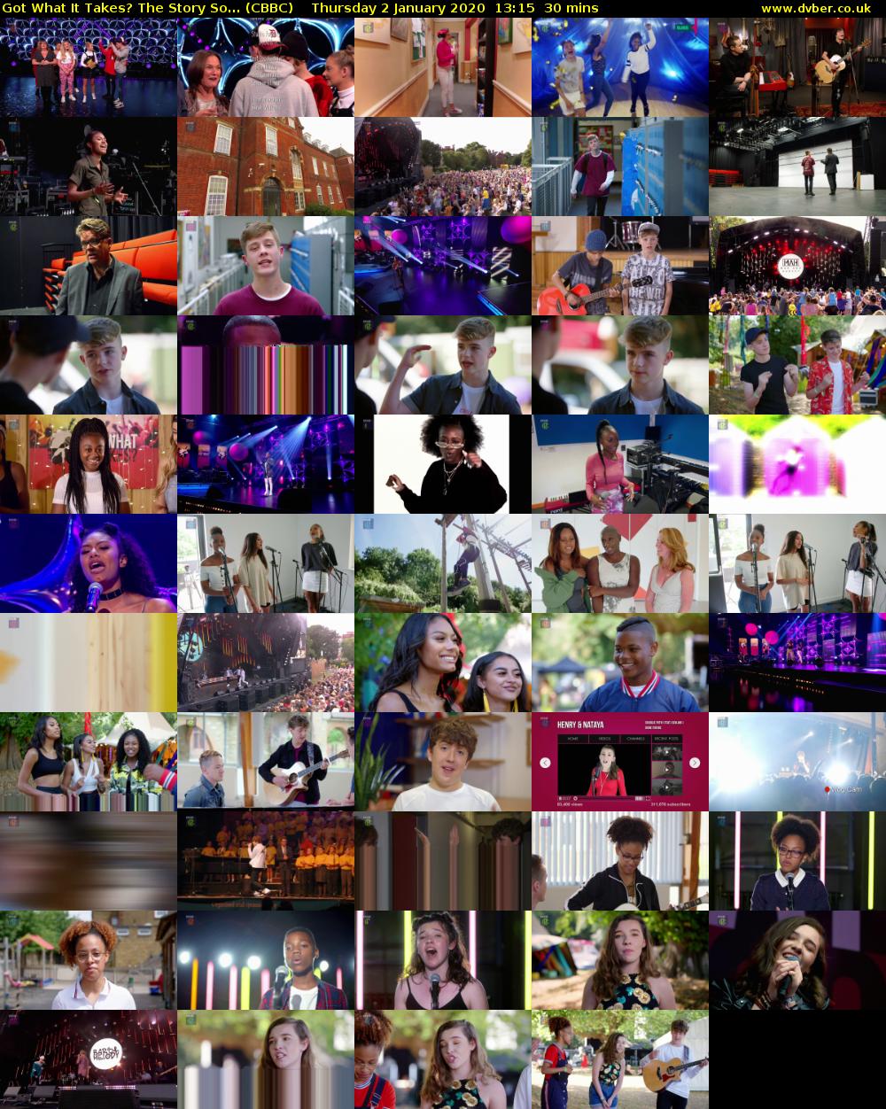 Got What It Takes? The Story So... (CBBC) Thursday 2 January 2020 13:15 - 13:45