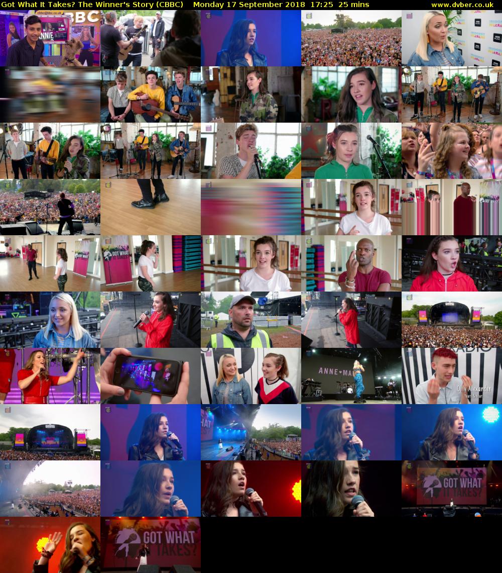 Got What It Takes? The Winner's Story (CBBC) Monday 17 September 2018 17:25 - 17:50