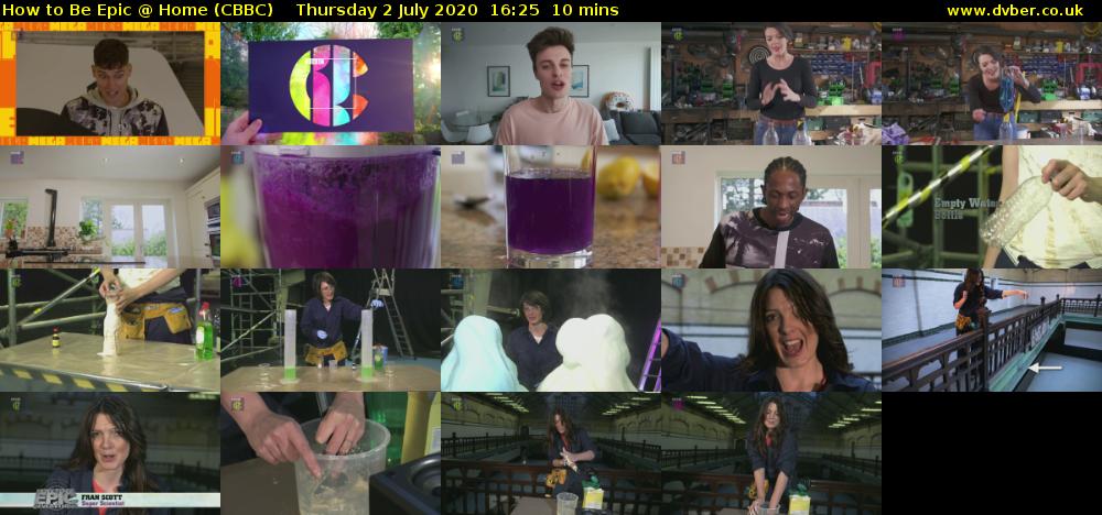 How to Be Epic @ Home (CBBC) Thursday 2 July 2020 16:25 - 16:35