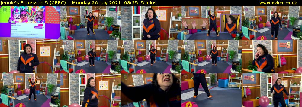 Jennie's Fitness in 5 (CBBC) Monday 26 July 2021 08:25 - 08:30