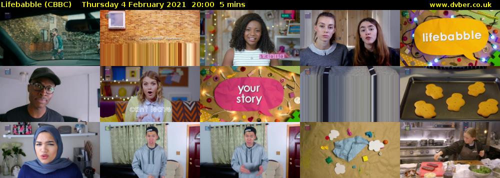 Lifebabble (CBBC) Thursday 4 February 2021 20:00 - 20:05