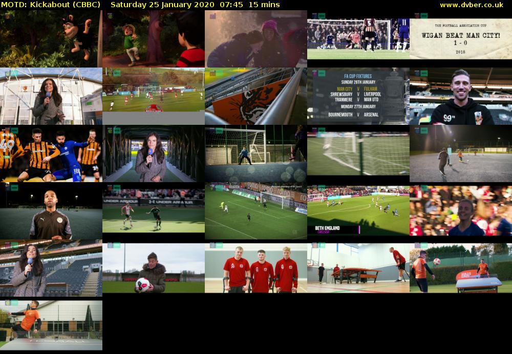 MOTD: Kickabout (CBBC) Saturday 25 January 2020 07:45 - 08:00