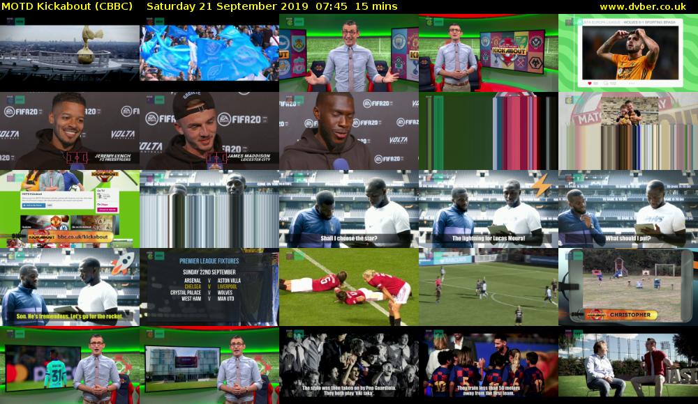 MOTD Kickabout (CBBC) Saturday 21 September 2019 07:45 - 08:00