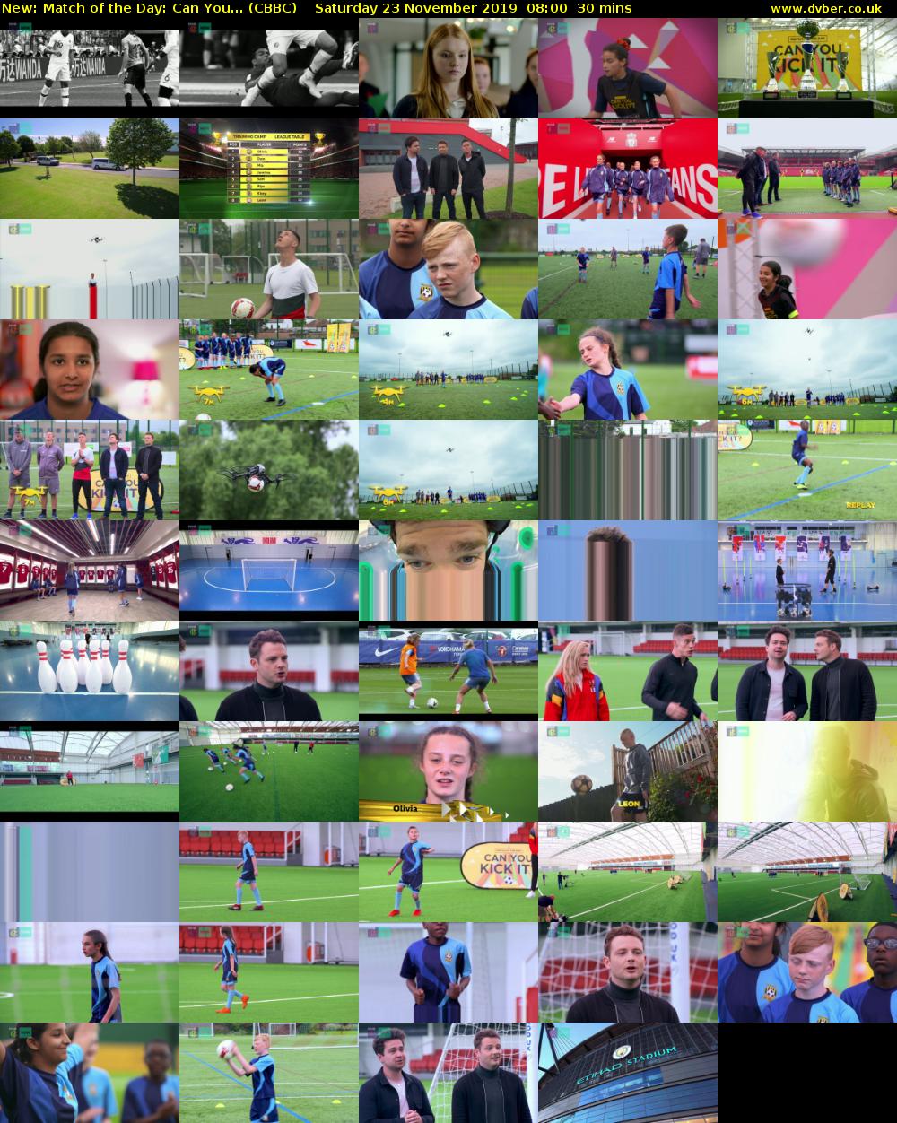 Match of the Day: Can You... (CBBC) Saturday 23 November 2019 08:00 - 08:30
