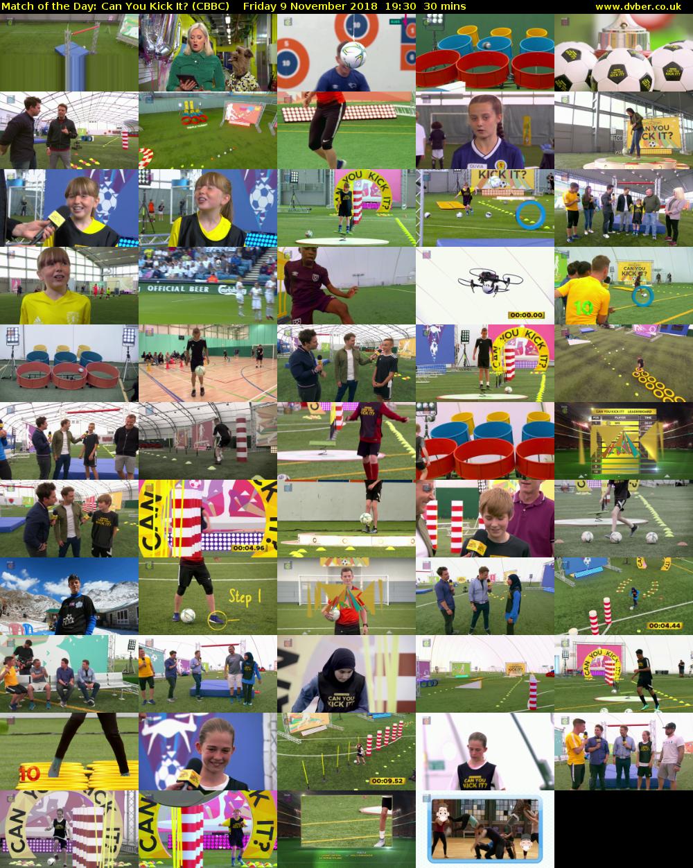 Match of the Day: Can You Kick It? (CBBC) Friday 9 November 2018 19:30 - 20:00