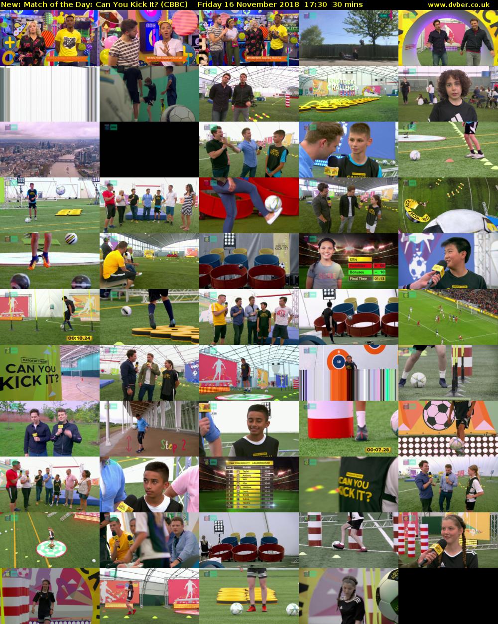 Match of the Day: Can You Kick It? (CBBC) Friday 16 November 2018 17:30 - 18:00