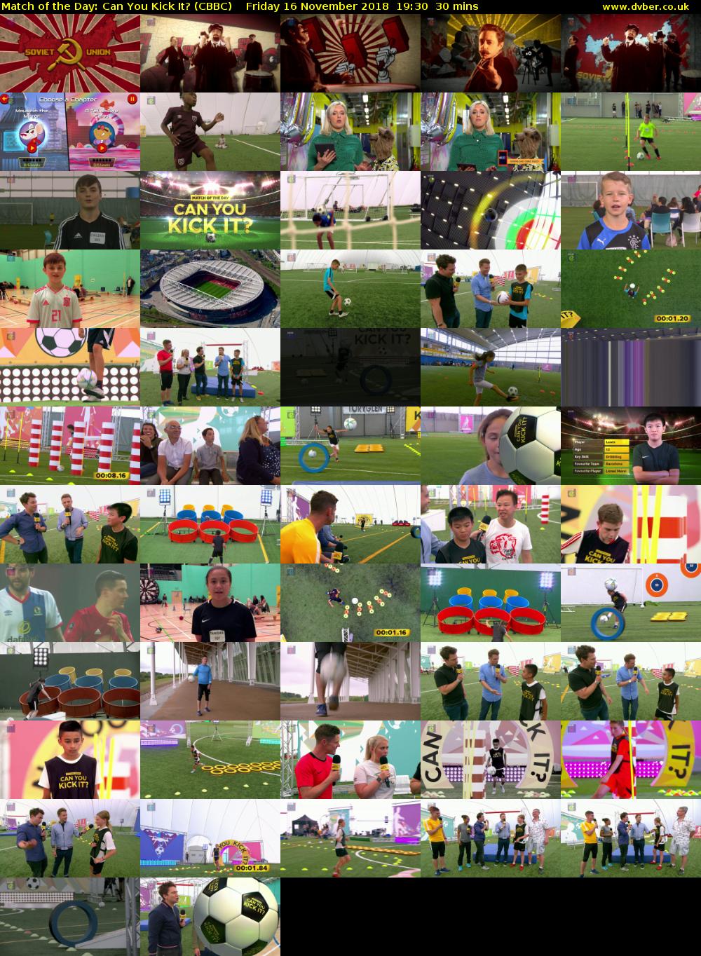 Match of the Day: Can You Kick It? (CBBC) Friday 16 November 2018 19:30 - 20:00