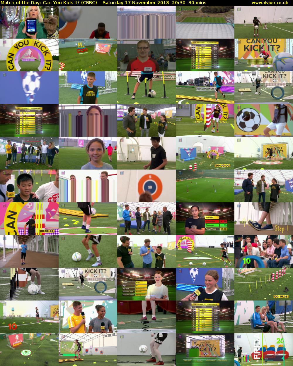 Match of the Day: Can You Kick It? (CBBC) Saturday 17 November 2018 20:30 - 21:00