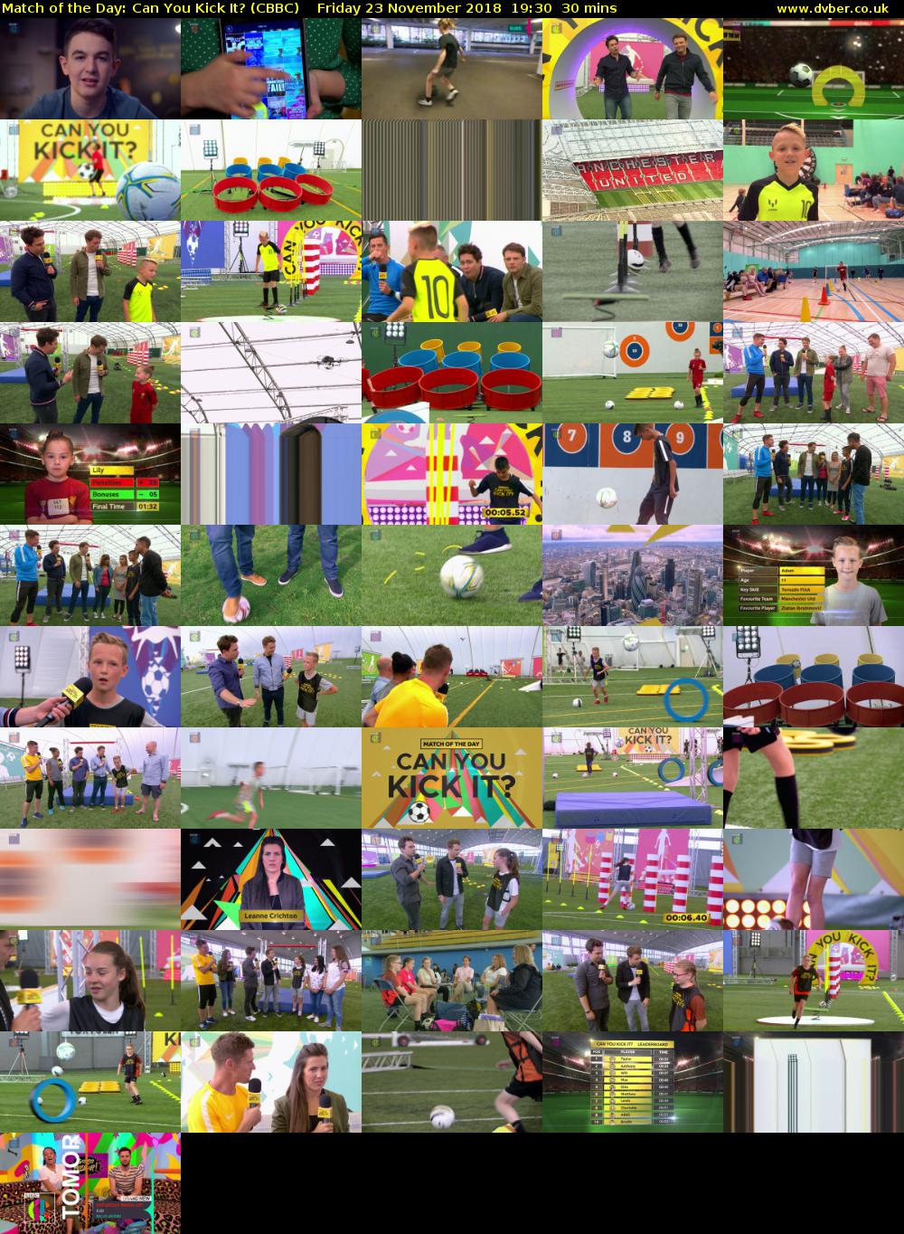 Match of the Day: Can You Kick It? (CBBC) Friday 23 November 2018 19:30 - 20:00