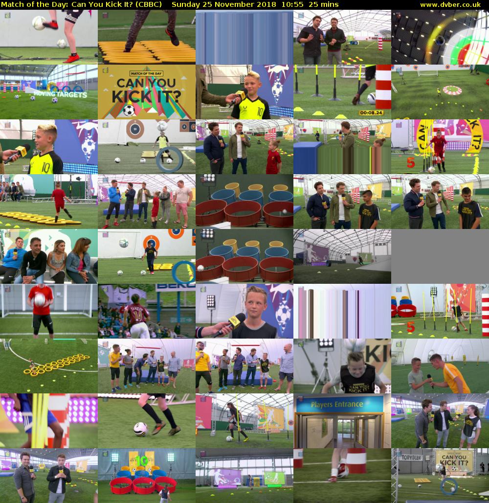 Match of the Day: Can You Kick It? (CBBC) Sunday 25 November 2018 10:55 - 11:20