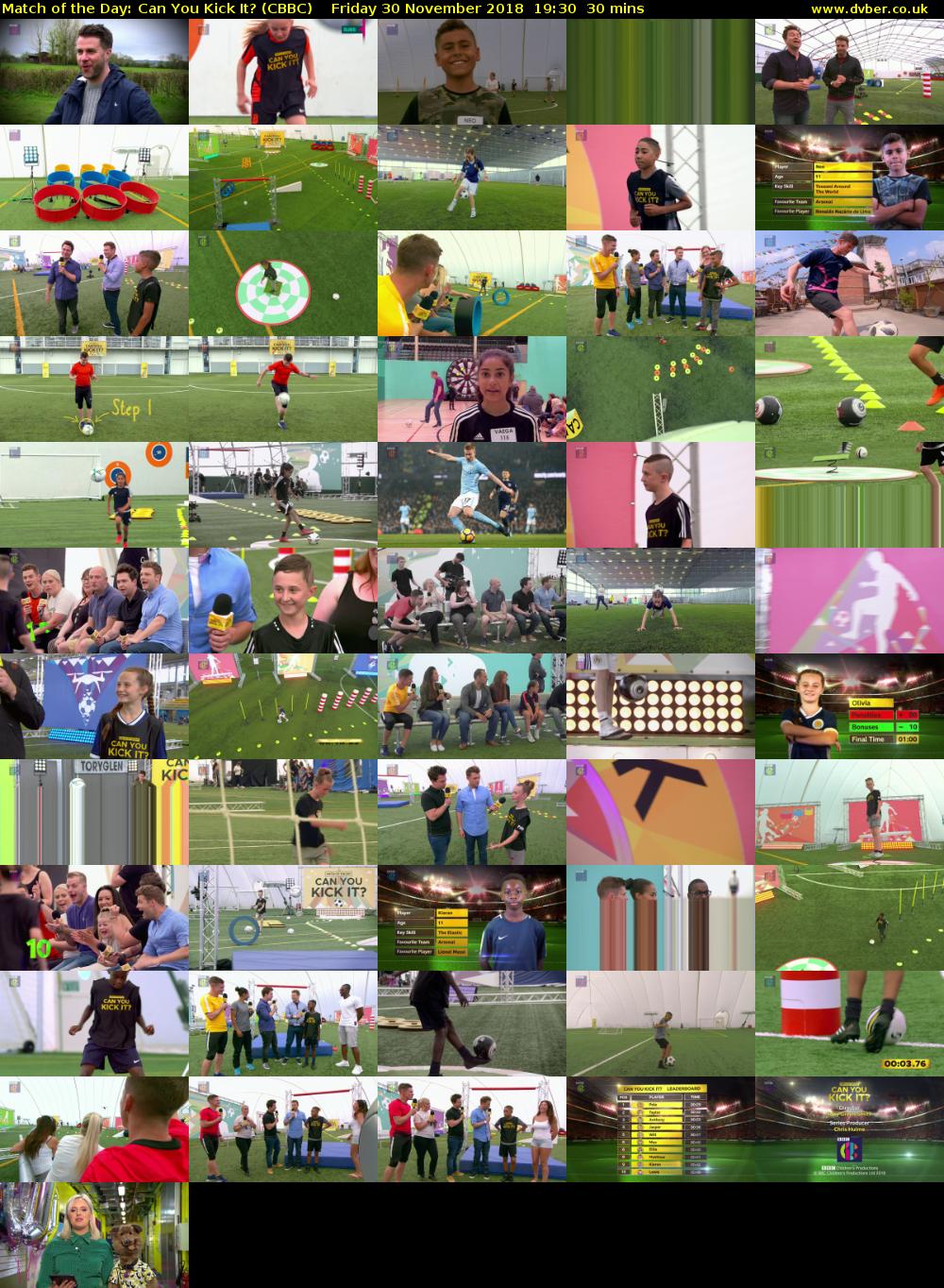 Match of the Day: Can You Kick It? (CBBC) Friday 30 November 2018 19:30 - 20:00