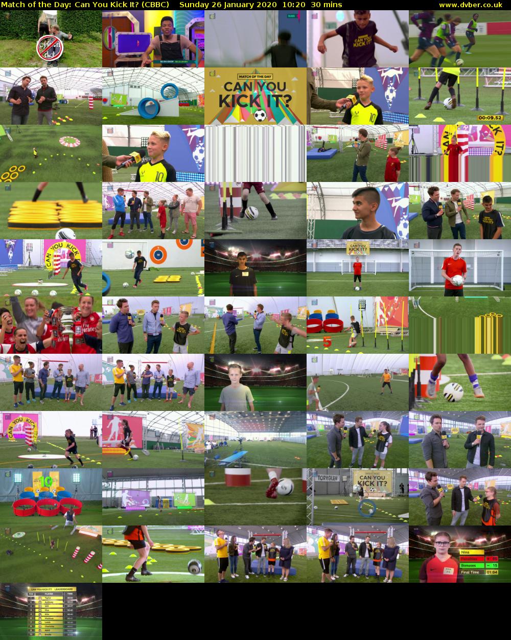 Match of the Day: Can You Kick It? (CBBC) Sunday 26 January 2020 10:20 - 10:50