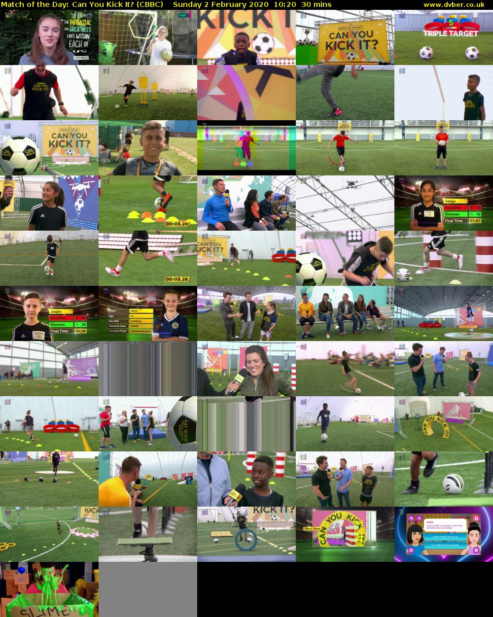 Match of the Day: Can You Kick It? (CBBC) Sunday 2 February 2020 10:20 - 10:50