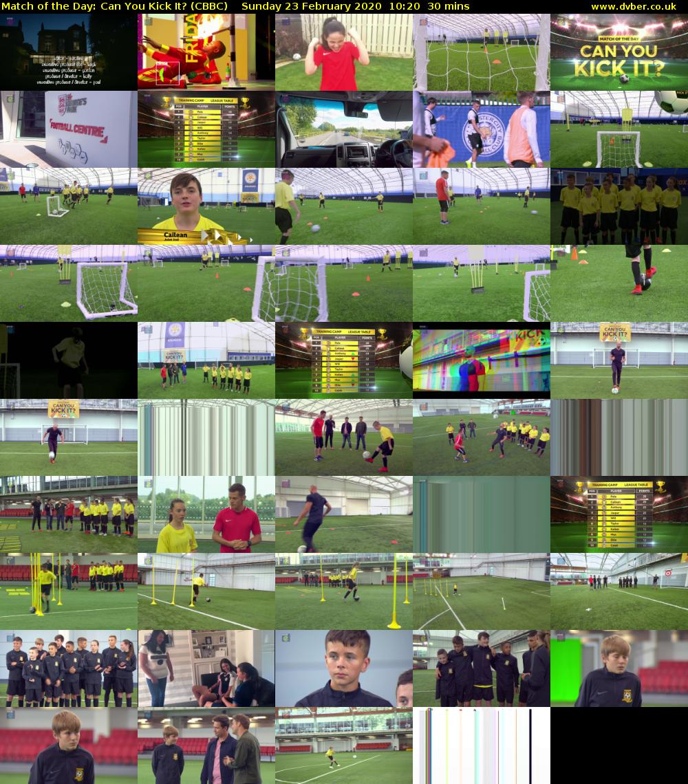 Match of the Day: Can You Kick It? (CBBC) Sunday 23 February 2020 10:20 - 10:50