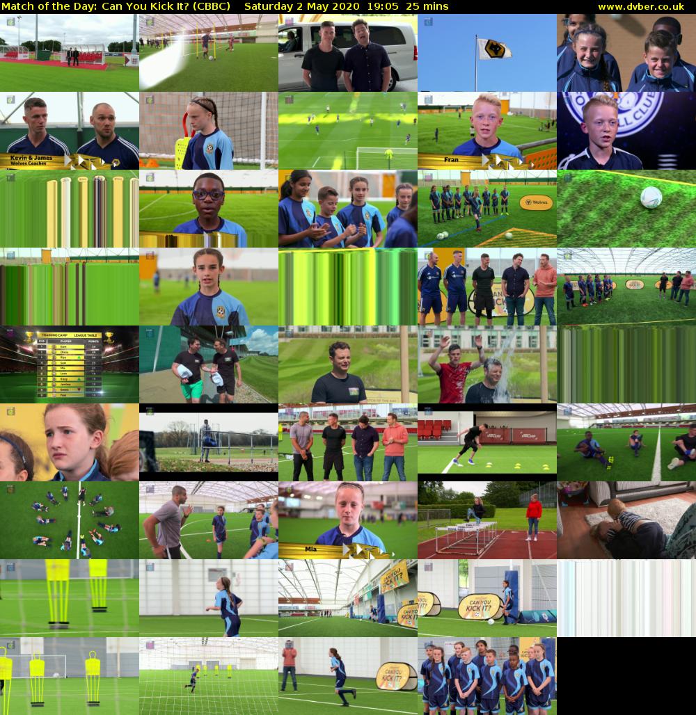 Match of the Day: Can You Kick It? (CBBC) Saturday 2 May 2020 19:05 - 19:30