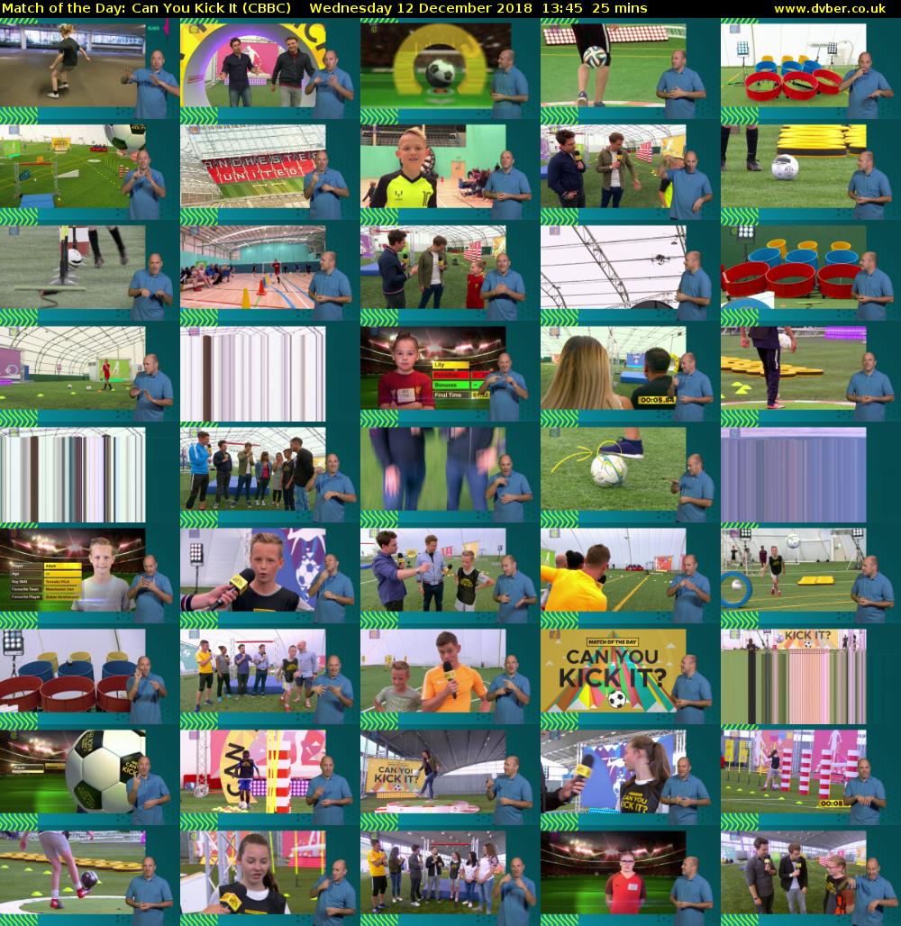 Match of the Day: Can You Kick It (CBBC) Wednesday 12 December 2018 13:45 - 14:10
