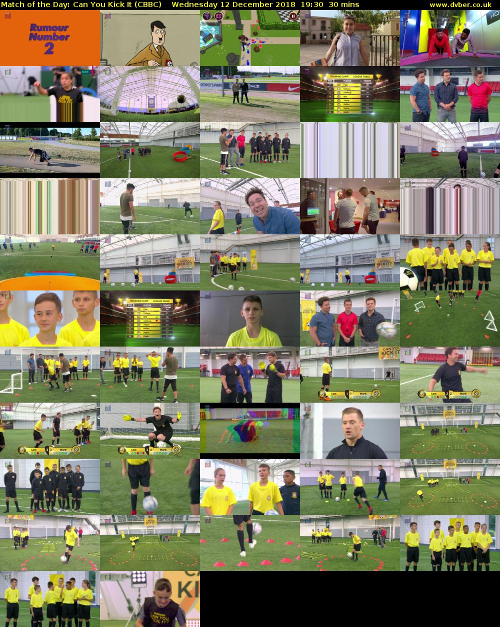 Match of the Day: Can You Kick It (CBBC) Wednesday 12 December 2018 19:30 - 20:00