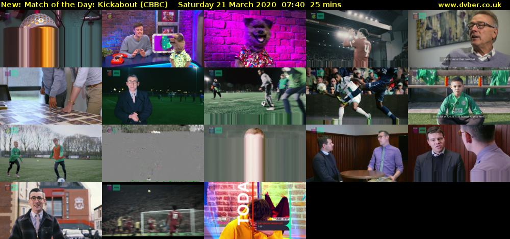 Match of the Day: Kickabout (CBBC) Saturday 21 March 2020 07:40 - 08:05