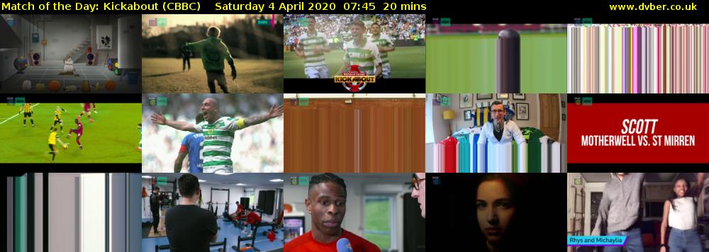 Match of the Day: Kickabout (CBBC) Saturday 4 April 2020 07:45 - 08:05
