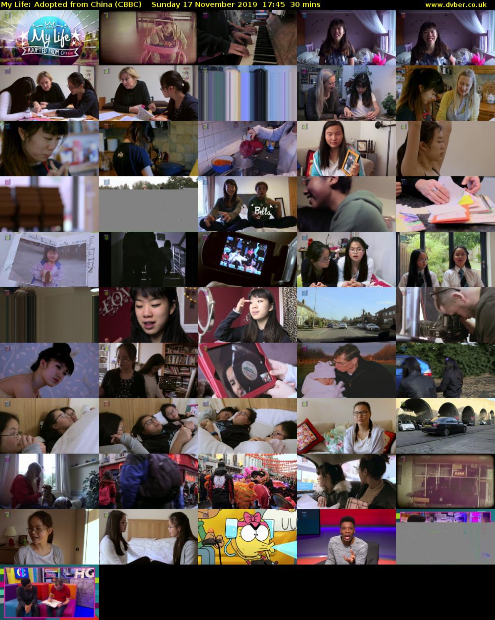 My Life: Adopted from China (CBBC) Sunday 17 November 2019 17:45 - 18:15