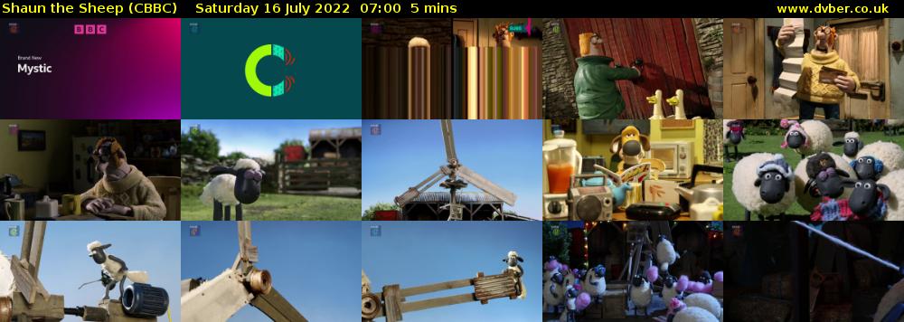 Shaun the Sheep (CBBC) Saturday 16 July 2022 07:00 - 07:05